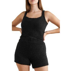 SKIMS Cozy Collection Short Tank Top Set Pajamas Womens 2X 3X Black Fuzzy Lounge